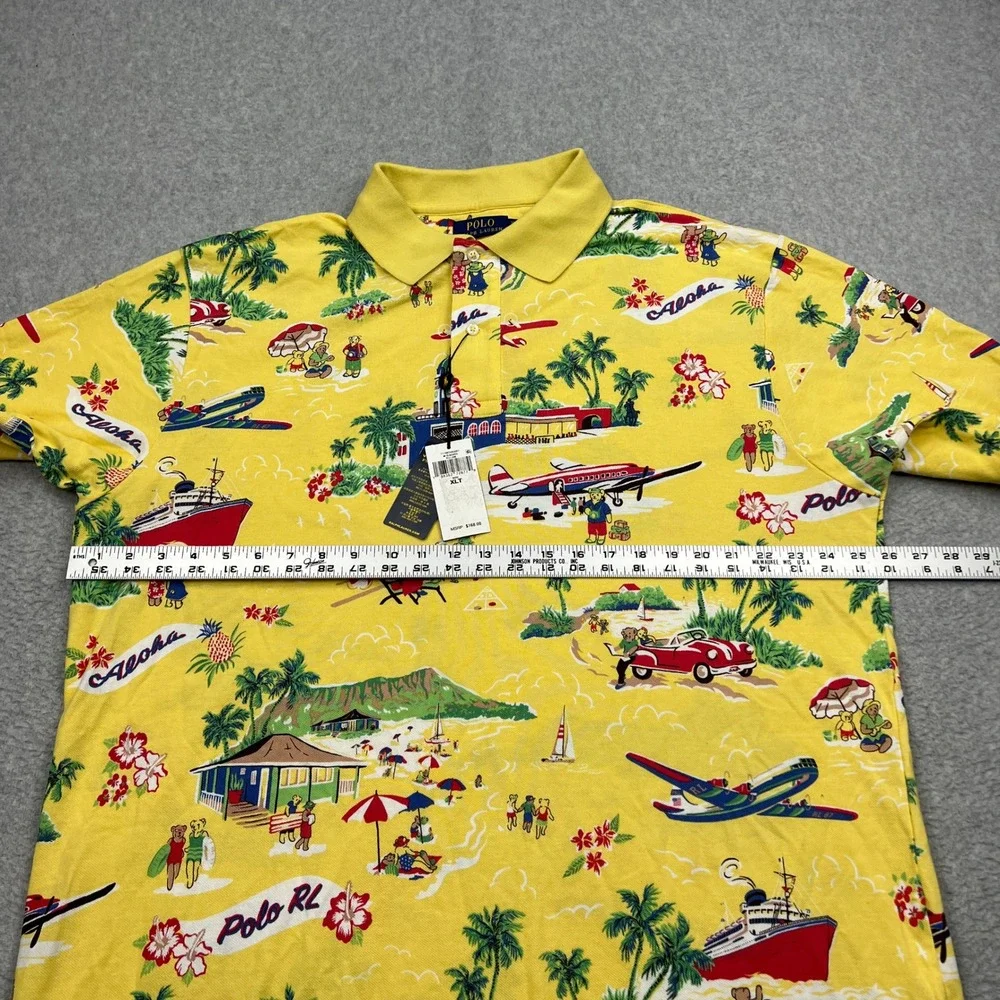 NEW Polo Ralph Lauren Shirt Mens XLT Yellow Hawaiian Tropical Aloha Bear Mesh